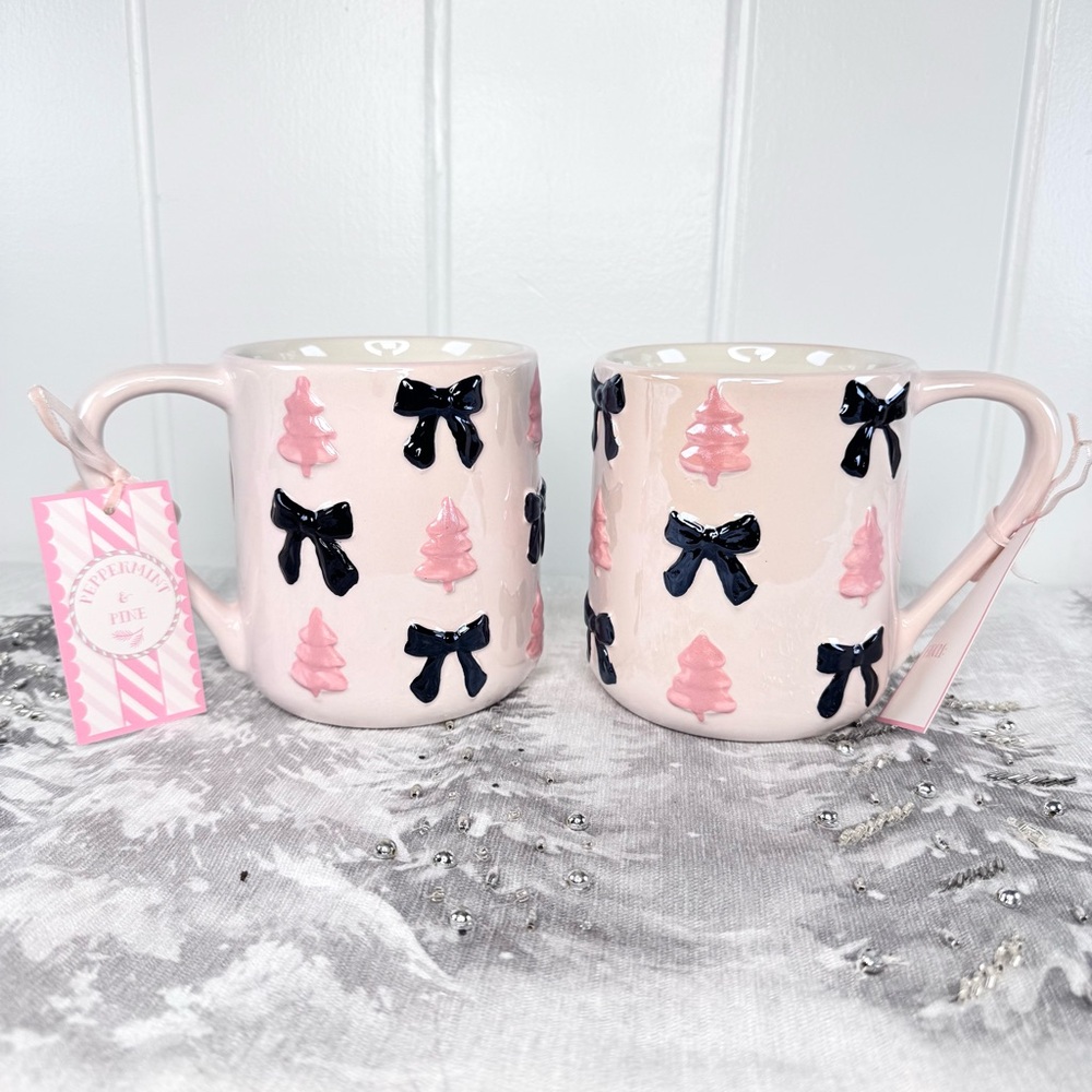 NEW Peppermint & Pine Trees and Bows Christmas Mugs